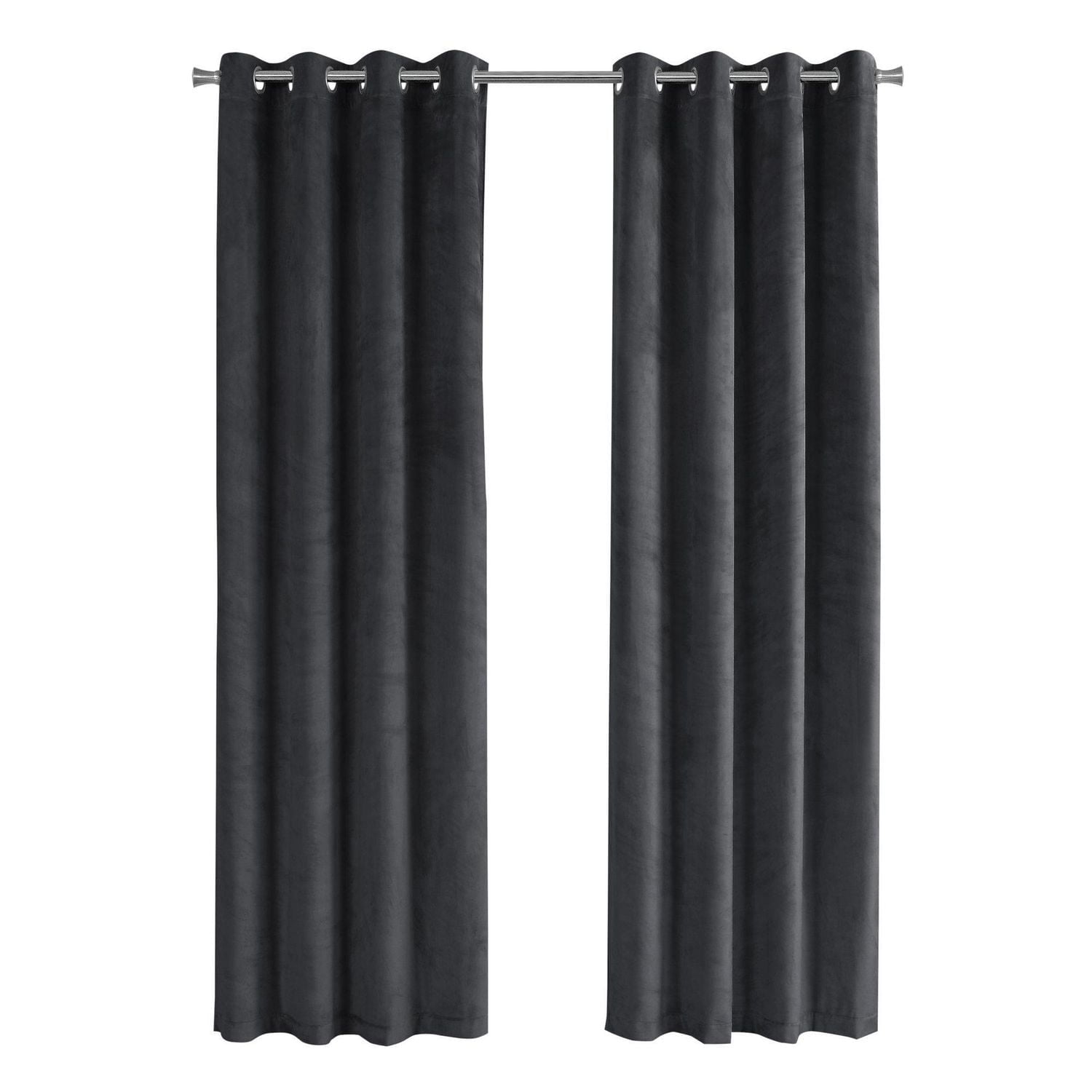 Monarch Specialties Curtain Panel, 2pcs Set, 54"w X 84"l, Room Darkening, Grommet, Living Room, Bedroom, Kitchen, Velvet, Polyester, Grey, Contemporary, Modern