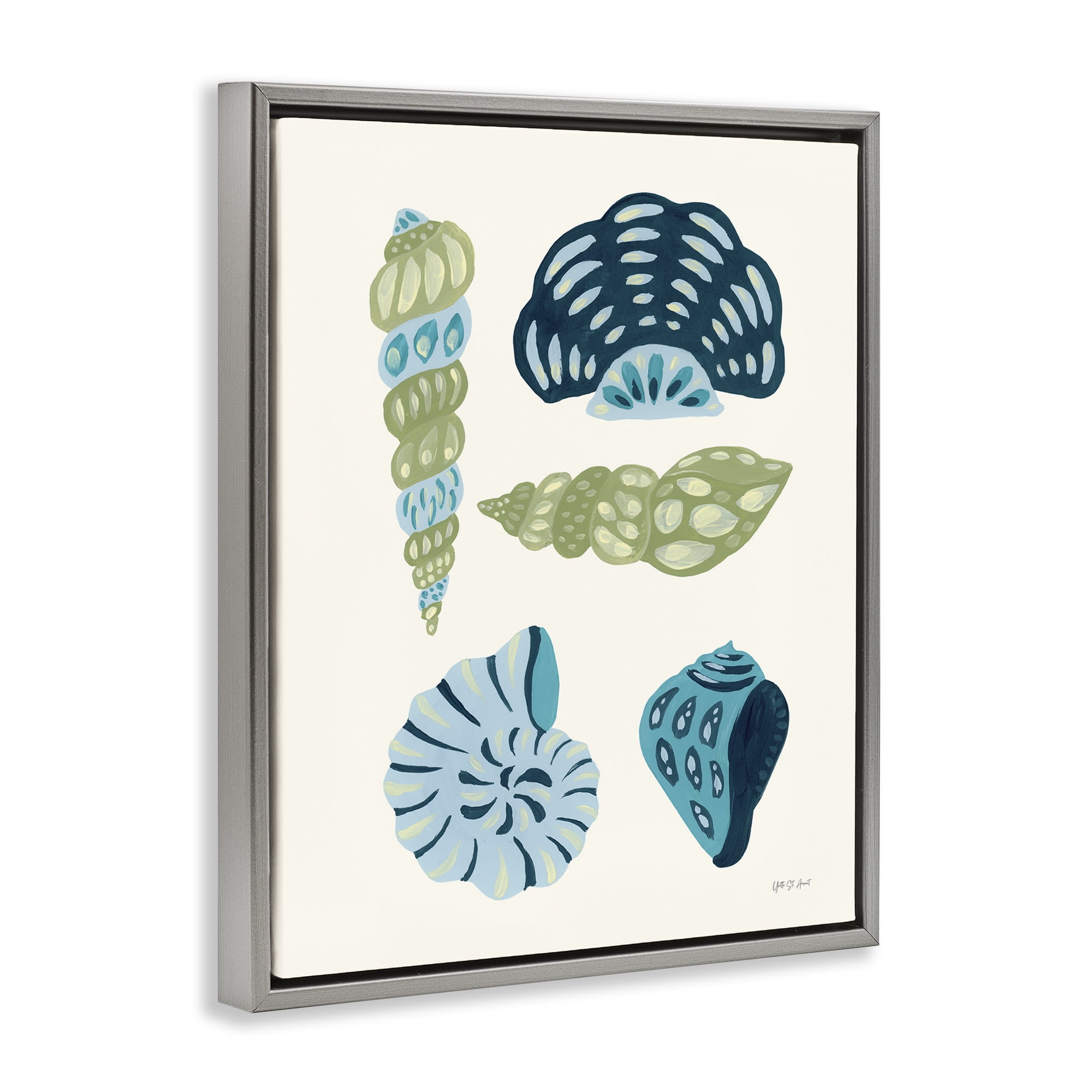 Stupell Industries Blue Shell Collection Nautical & Beach Painting Gray Floater Framed Canvas Art Print Wall Art, 25 x 31