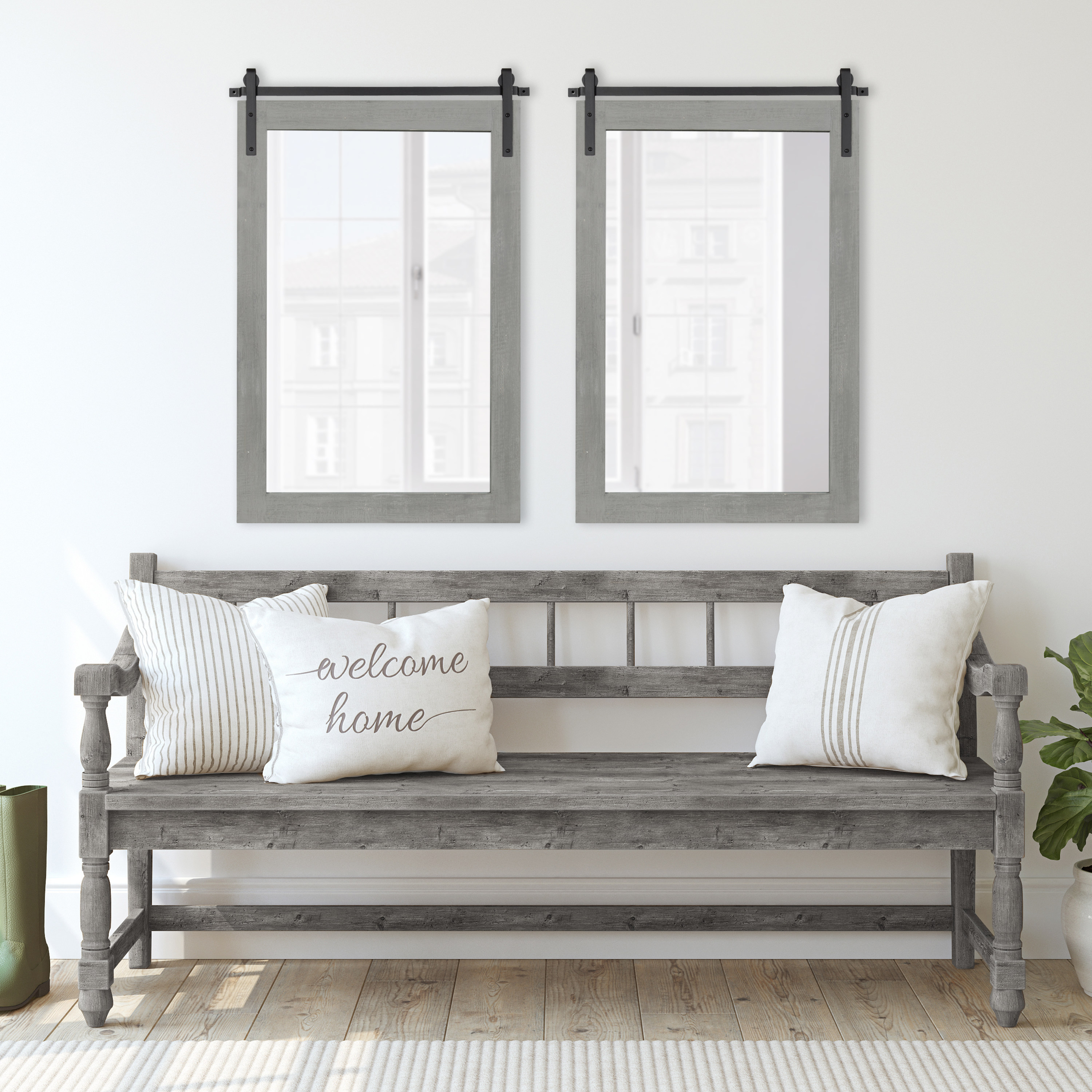 Kate and Laurel Cates Farmhouse Wall Mirror, 24 x 38, Gray, Barn Door-Inspired Rustic Mirrors for Wall