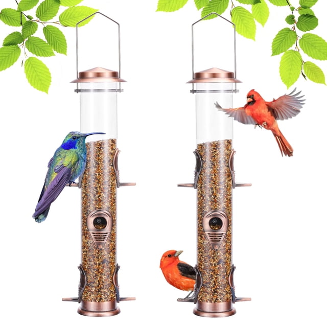 Comedero metálico para pájaros MIXXIDEA, 13 x 13 x 51 cm, 6 puertos, a prueba de ardillas