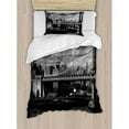 thumbnail image 3 of New York Queen Size Duvet Cover Set, Black and White Panorama of New York City Skyline with Focus on Manhattan Bridge Photo, Decorative 3 Piece Bedding Set with 2 Pillow Shams, Grey, by Ambesonne, 3 of 3