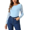 thumbnail image 1 of Blusa de encaje con bordado de flores de manga larga y cuello redondo para mujer INSPIRE CHIC 3XL azul claro, 1 of 1