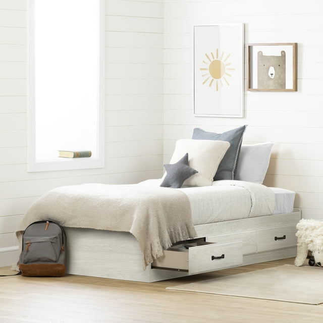South Shore Ulysses Twin Mate's Platform Storage Bed with 3 Drawers, in Winter Oak
