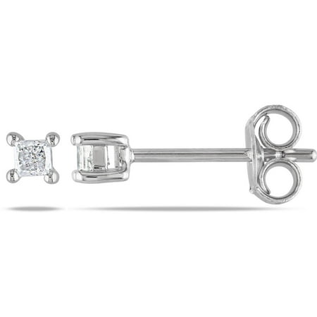 Miabella 1/6 Carat T.W. Princess-Cut Diamond Solitaire Sterling Silver Stud Earrings