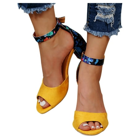 

Vedolay Womens High Heel High Heels Women Rhinestones Peep Toe Low Wedges Boho Fashion Comfortable High Shoes Yellow 7.5