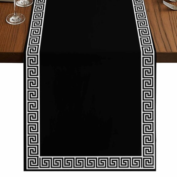 Black Table Runner 120 Inches Long,Modern Geometric Abstract Art Aesthetics Cotton Linen Table Runners Dresser Scarves,Decorative Fabric Tabletop Scarf Furniture Cover for Home Dinner Party 13"x120"