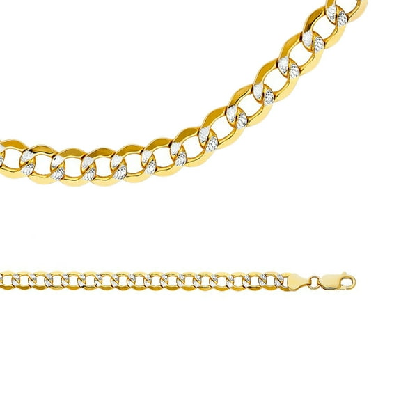 Solid 14k Yellow White Gold Chain Cuban Necklace Pave Curb Link Hollow Bevel Two Tone 6.6 mm 20 inch