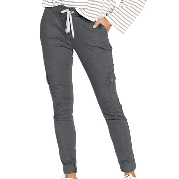Sexy Dance Ladies Trousers Slim Leg Jogger Pant Solid Color Cargo