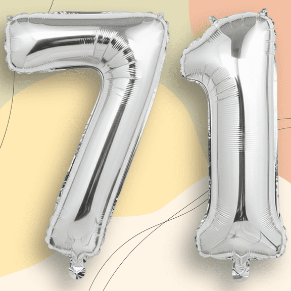 Silver Number 71 Mylar Foil Balloon 40" - Helium or Air Inflatable Metallic Balloons for 71st Birthday Party Decoration, Graduation, Corporate Events