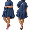 thumbnail image 5 of AURA Plus Size Washed Denim Tutu Dress Short Sleeve Collared Midi Summer Sweet Style, 5 of 6