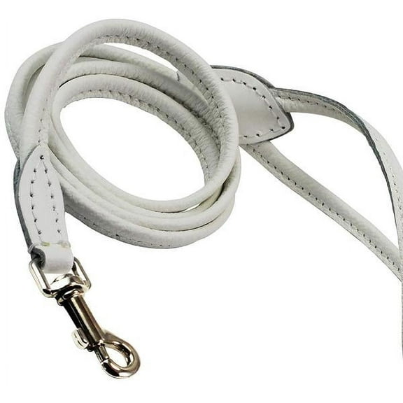 Dogs My Love 4ft Long Round Genuine Rolled Leather Dog Leash White (X-Small: 1/4" (6mm))