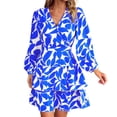 thumbnail image 2 of Fankiway Liquidation Robes à Manches Longues Mode Dames Couleur Unie Imprimé Feuille Chiffon Femme Manches Longues Col en V Robe Décontractée Robes Femmes Grande Taille Liquidation, 2 of 8