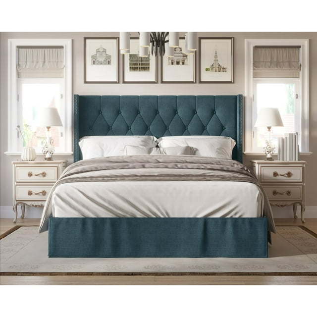 Billy Touffeté Rembourré Panneau Bed Denim Bleu - Très Grand