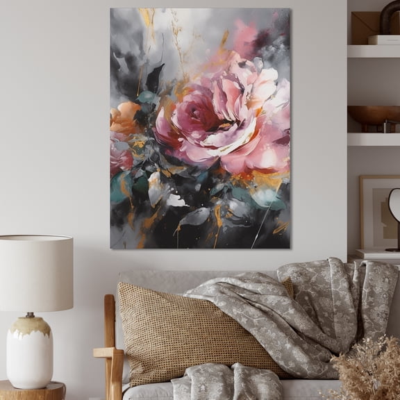 Designart "Pink Romantic Roses" Floral Rose Canvas Print