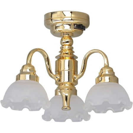 

ZX Dollhouse Ceiling Light 3 Heads Battery Powered Metal Glass Dollhouse Miniature Chandelier for 1:12 Scale Decoration Miniature Dollhouse Decoration Dollhouse Accessories-0810