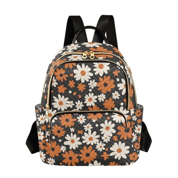 Small Flowers in Orange and White Quilted Backpack Fashion Daypack Commuter Bag for Women 8.5 L