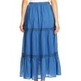 thumbnail image 2 of Sakkas Takara Maxi Broomstick Cascading Peasant Skirt with Elastic Waist - Blue - OS, 2 of 5