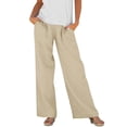 thumbnail image 2 of Levmjia Womens Pants Casual Wide Leg Elastic Waist Cotton Linen Trousers With Pockets Comfortable Loose Fit Pants Spring Summer Home Office Travel Everyday Wear, 2 of 8