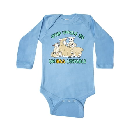 

Inktastic Our Uncle Is Un-BAA-lievable with Cute Sheep Family Gift Baby Boy or Baby Girl Long Sleeve Bodysuit