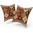 thumbnail image 4 of Brown and Red Boho Pillow Covers 20x20 Inch Set of 2 Bohemian Vintage Flower Decorative Throw Pillow Covers Green Beige Floral Outdoor Cotton Pillowscase Cushion Covers for Sofa Couch Bedroom Home, 4 of 6
