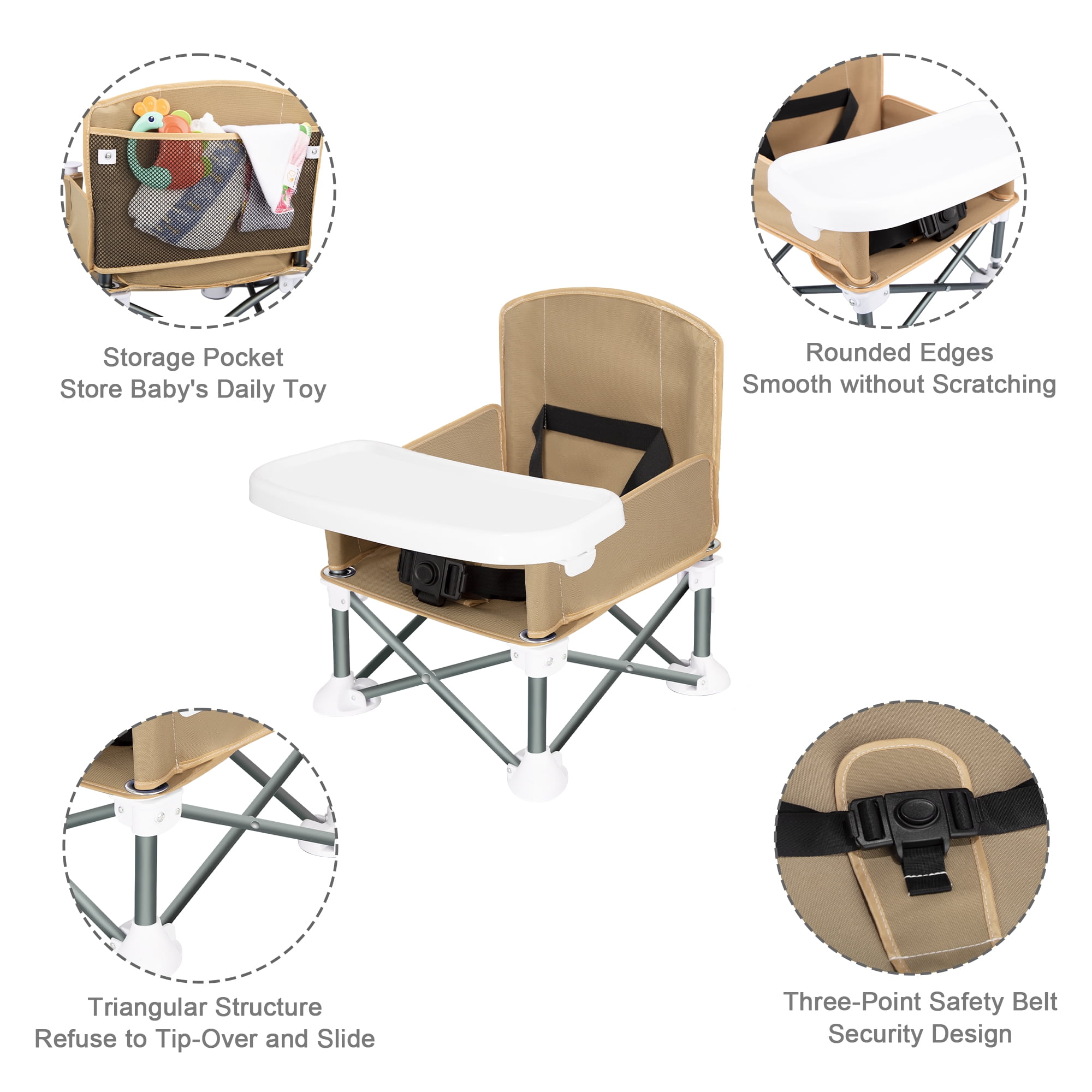 AGUDAN Baby Travel Booster Seat, Toddler Unisex Foldable Camping Chair with Removable Dining Tray
