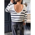 thumbnail image 4 of Suéter Corto de Cuello Redondo para Mujer, Larga, Tejido Grueso, Estilo Jersey, Ideal para Otoño Azul y L, 4 of 7