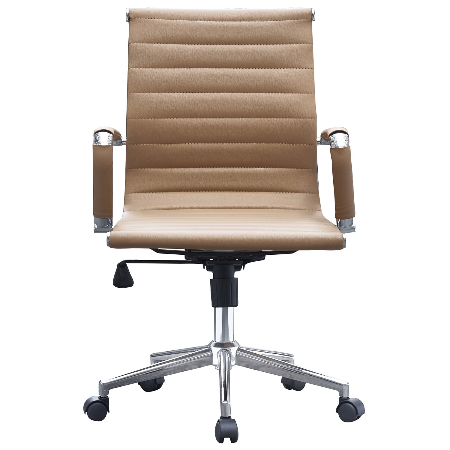 Aurelle Home Modern Ribbed Leather Low Back Office Swivel Chair - Tan