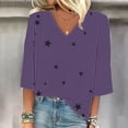 thumbnail image 2 of Quarter Length Sleeve Tops for Women, Comdrip Women's Fashion Printed T Shirt Casual V Neck Three Quarter Sleeve Top Womens 3/4 Sleeve T Shirts Purple 2XL, 2 of 9