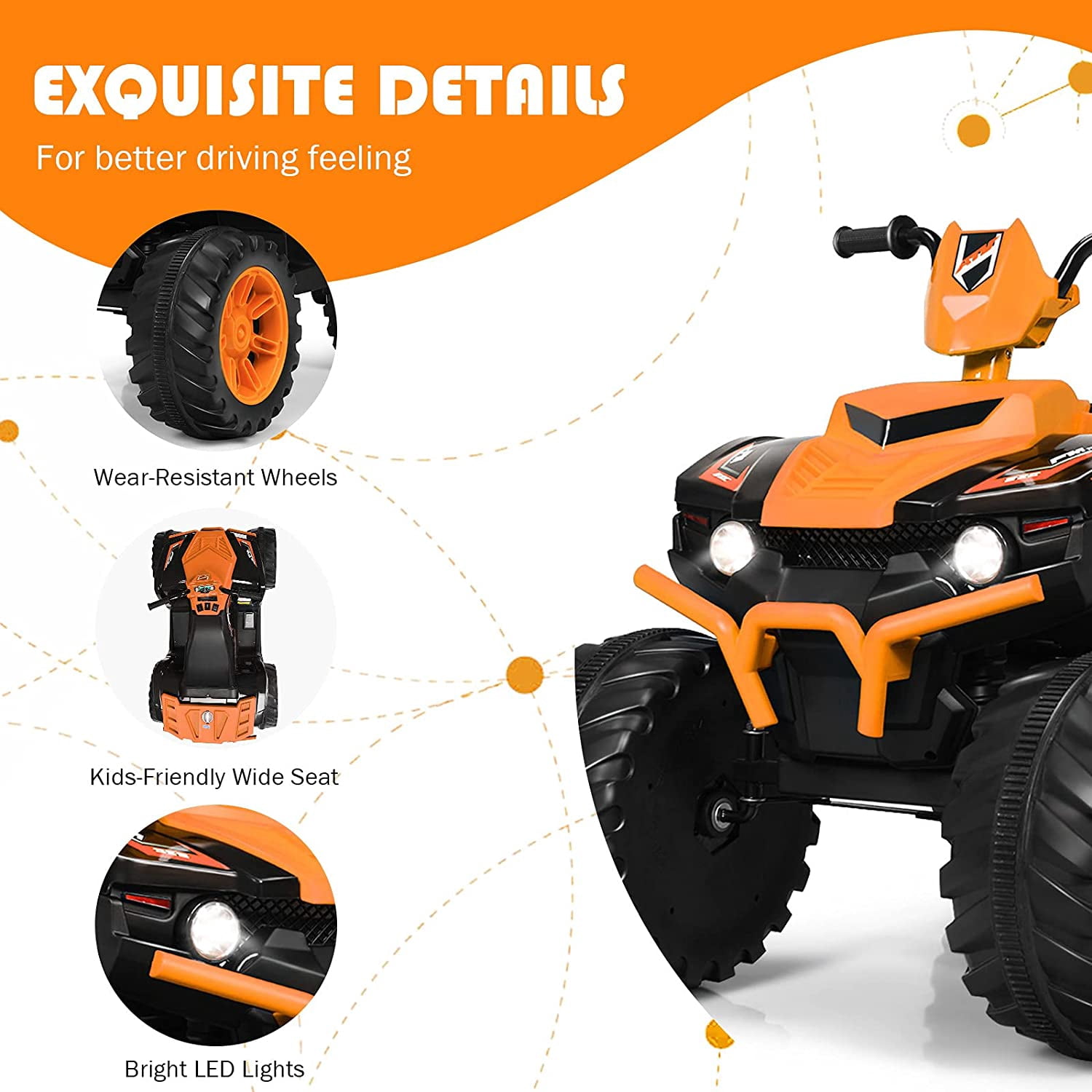 Infans 12V Kids 4-Wheeler ATV Quad Ride On Car w/ LED Light & Music Orange