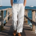 thumbnail image 2 of Nestiefly Men's Linen Straight Fit Trousers Dressy Lightweight Classic Pleated Beach Pants with Belt Loops 2026 White XL, 2 of 9