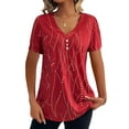thumbnail image 3 of LilyLLL Womens Short Sleeve Buttons T-shirt Casual Print Pullover Blouse Tops, 3 of 4