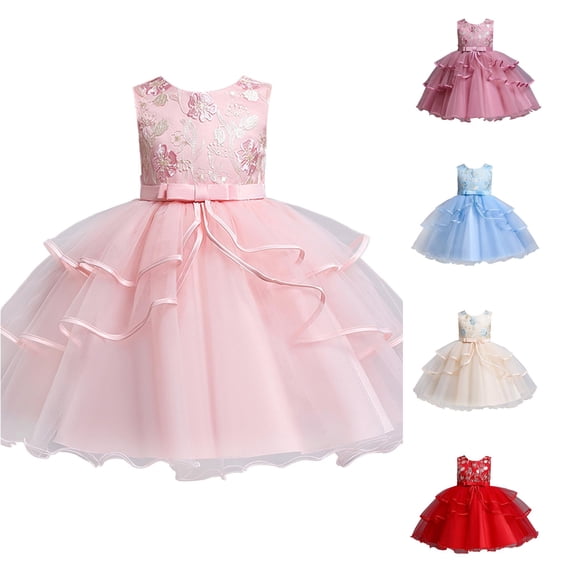 FYDUU Flower Girl Dress Toddler Kids Girls Sleeveless Bowknot Tulle Princess Dresses A-Line Birthday Party Pageant Dress Formal Gown 7-8 Years