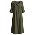 thumbnail image 5 of SETOOFF Women Cowl Neck 3/4 Ruffle Sleeve Cotton Linen Midi Dress Loose A Line Shift Dress with Side Pockets Casual Weekend Shopping Outdoor Vacation Daily Outfits, 5 of 6