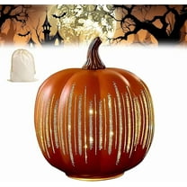 Illuminated Starry Night Glass Pumpkins, Twinkle Light Pumpkins, Fall Halloween Timer Lighted Sparkling Pumpkin Decorations Lamp With Storage Bag for Home Bedroom Bathroom Hallway(Orange,Medium)