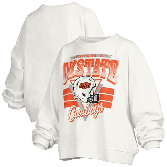 Women's Pressbox White Oklahoma State Cowboys Oversized Janice Retro Waist-Length Pullover Sweatshirt