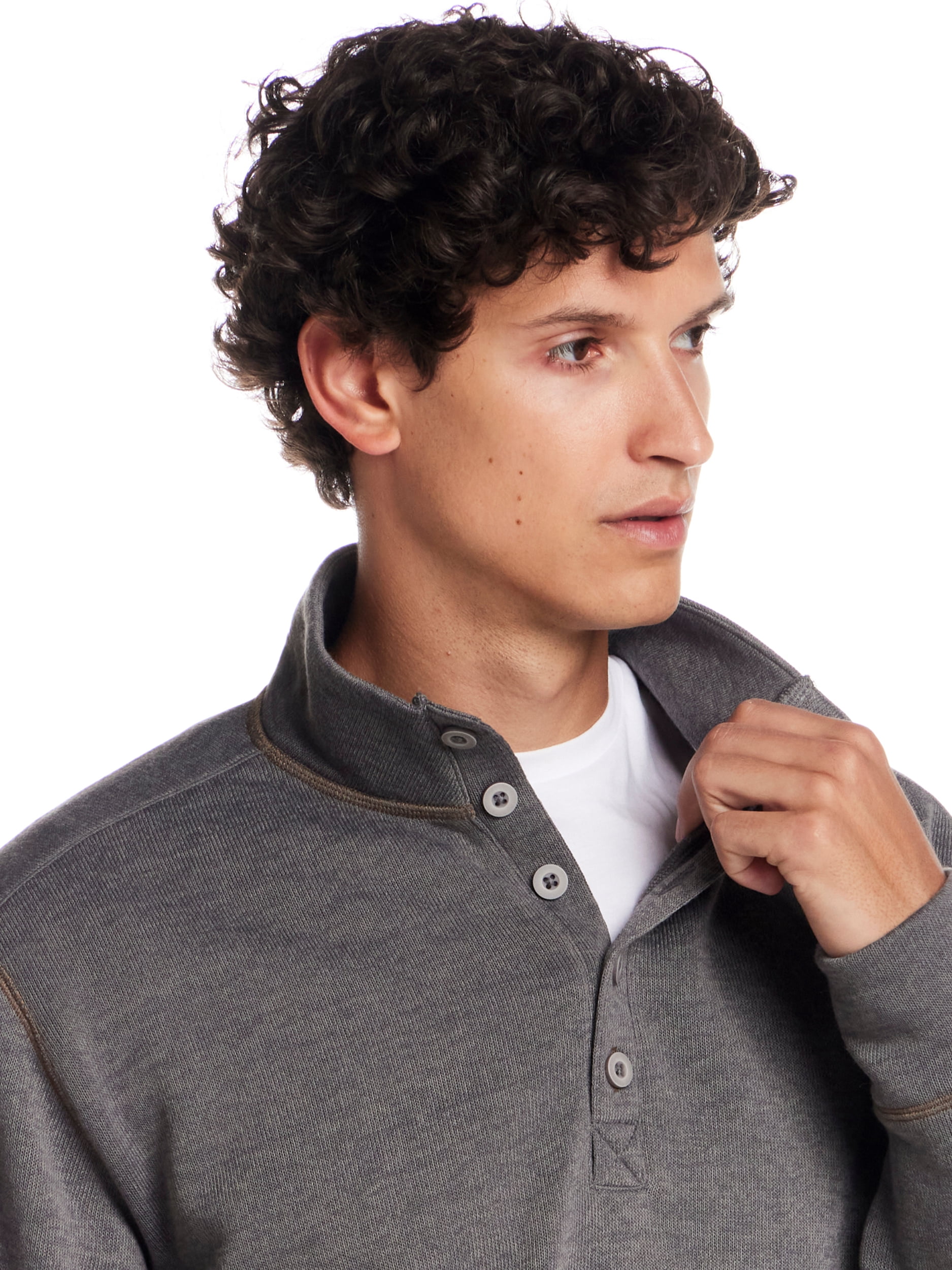 Frontier Threads Men's Long Sleeve Button Mock Neck Sweaterfleece