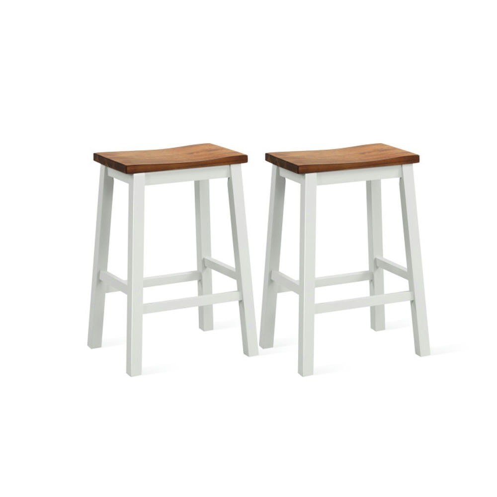 GVN 24.5-Inch Set of 2 Saddle Stools Bar Stools with Footrests for Kitchen Island-Walnut & White, Modern Chair for Dorm, Room, Office GVN 24.5-Inch Set of 2 Saddle Stools Bar Stools with Footrests for Kitchen Island-Walnut & White, Modern Chair for Dorm, Room, Office