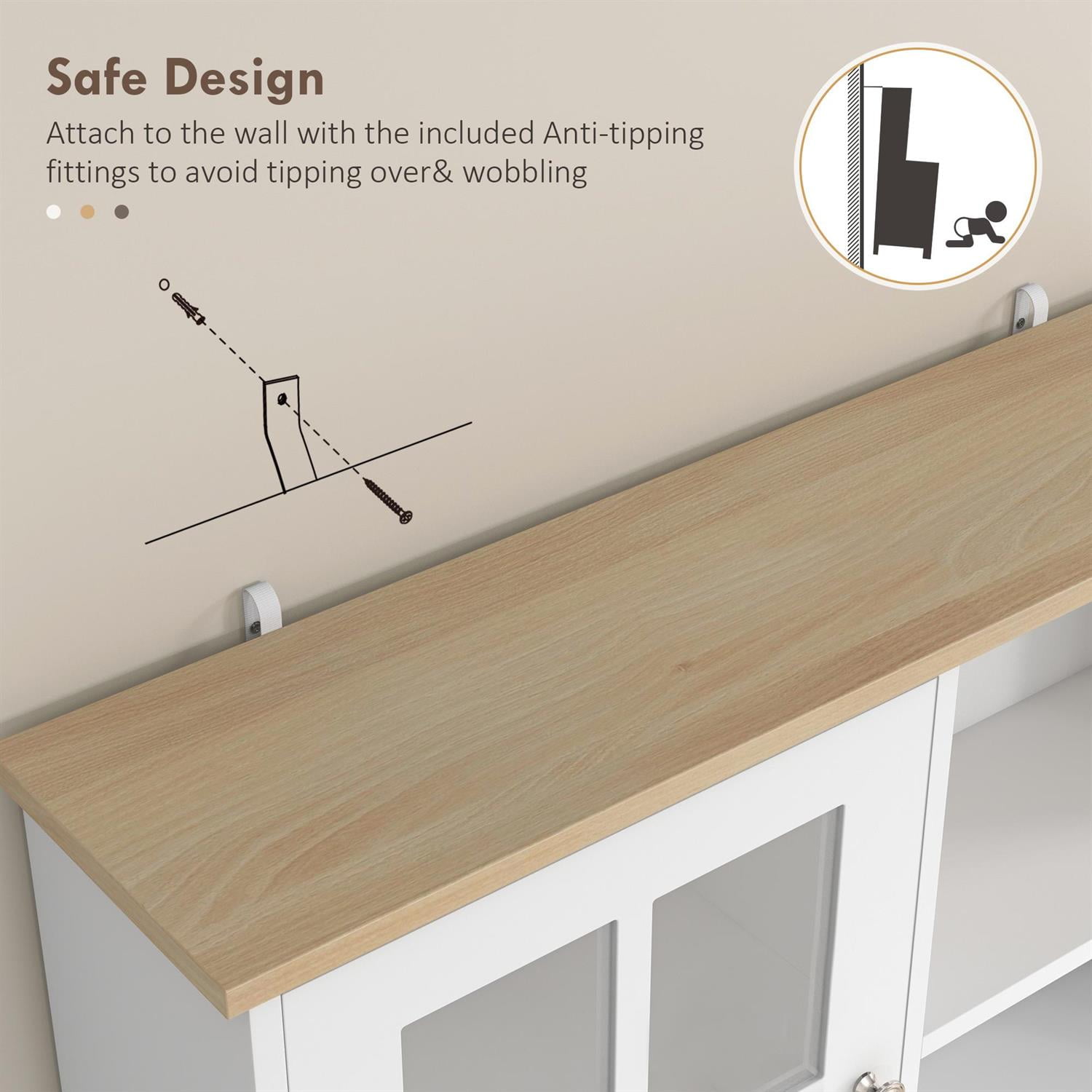Demi Bonn 72" Kitchen Pantry Cabinet, Freestanding Storage Cabinet with Hutch, Large Countertop, Glass Doors and Adjustable Shelves for Dining Room, White