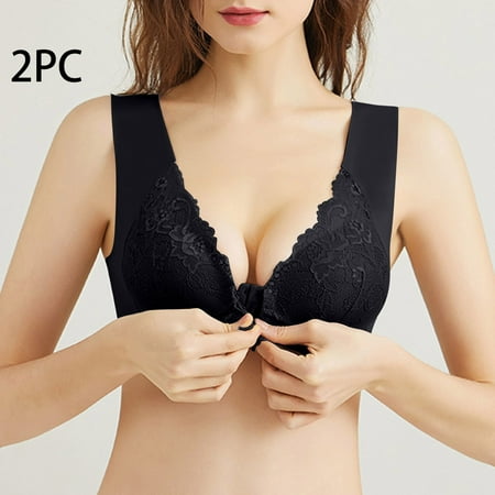 Nrmvnmi Summer Saving 2PC Women s Sexy Lace Front Buckle Bra Wire Free Underwear OnePiece Bra Everyday Underwear Bras For Moms Gifts