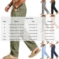 thumbnail image 3 of Jerdar Men's Linen Pants Elastic Waist Drawstring Multi Pockets Straight Leg Solid Color Lightweight Breathable Casual Summer Beach Vacation Trousers, 3 of 7