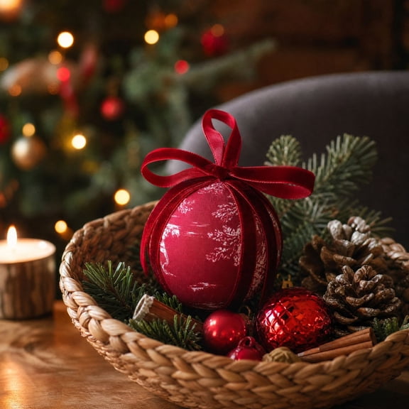 WIZUTIZ Patterned Fabric Christmas Ball Ornament 8cm, Cloth Covered Foam Bauble with Hanging Loop, Festive Tree Tabletop Home Decoration