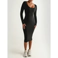 thumbnail image 3 of Arvbitana Women's Bodycon Long Dress Solid Color Long Sleeve Slim Midi Dress U-neck Wrap Hip Cocktail Dress for Party Club Streetwear, 3 of 8