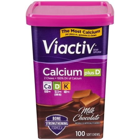 (2 pack) Viactiv Calcium Plus D Milk Chocolate Soft Chews, 650mg, 100 (Best Calcium For Teeth)