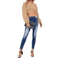 thumbnail image 4 of Solid Color Long Sleeved Women Off Shoulder Crop Tops Sexy Blouse, 4 of 5