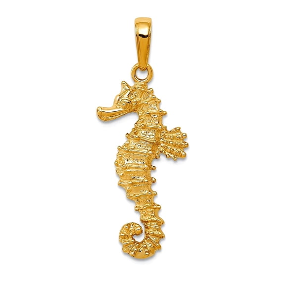 14k Yellow Gold Textured Polished Seahorse Pendant Necklace 31x12mm Pendant for Women - 1.4 Grams