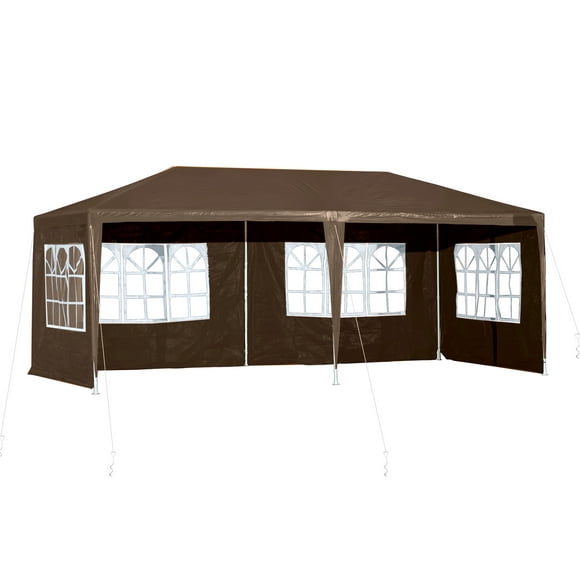 Outsunny 19' x 9' Party Tent Gazebo Canopy with 4 Removable Window Side Walls for Outdoor Event, Wind Ropes and Ground Stakes Included, Coffee