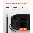 thumbnail image 2 of VEVOR 12 AWG THHN Wire 19-Stranded Black Copper Building Wire Nylon Jacket 100 ft 600V, 2 of 9