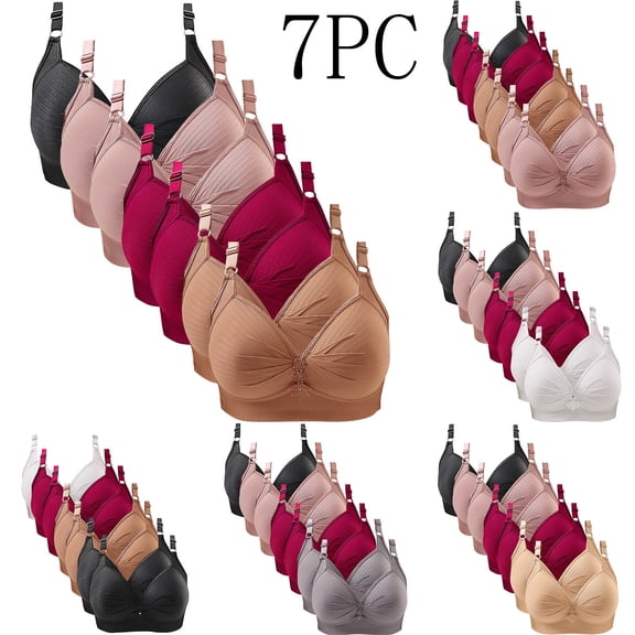 Paiwinds 7-Pack Women's Solid Color Comfort Bra Set, Wireless with Gathering Support for Everyday Style, Soft Polyester for Smooth and Seductive Look
