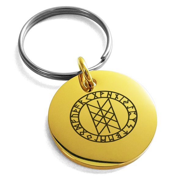 Stainless Steel Vegvisir Web of Wyrd Skuld’s Net Viking Engraved Small Medallion Circle Charm Keychain Keyring