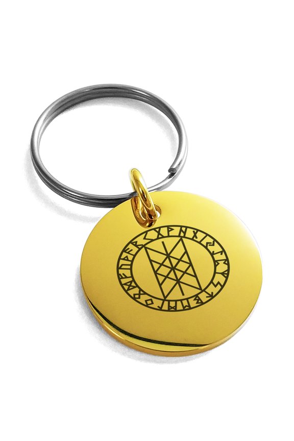 Stainless Steel Vegvisir Web of Wyrd Skuld’s Net Viking Engraved Small Medallion Circle Charm Keychain Keyring